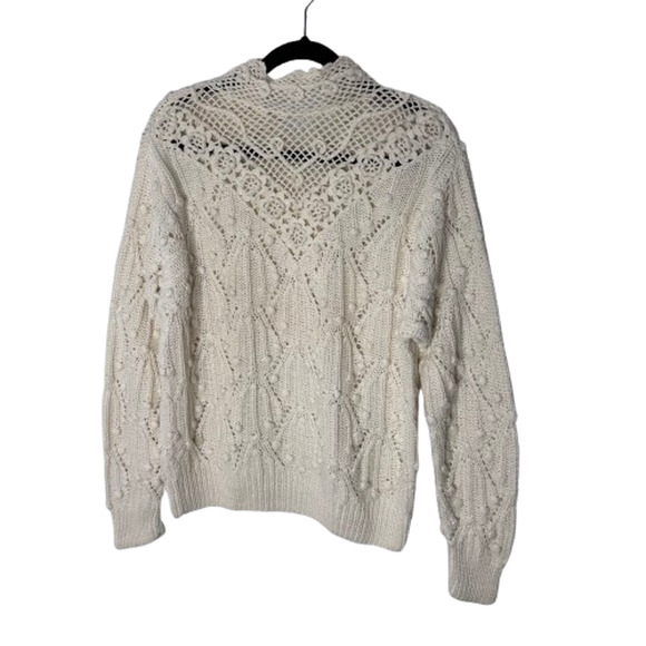 Vtg Dividends Sweater Sz L Ivory Crochet Mock Long Sleeve Cottagecore Grandma 90 - Picture 1 of 10